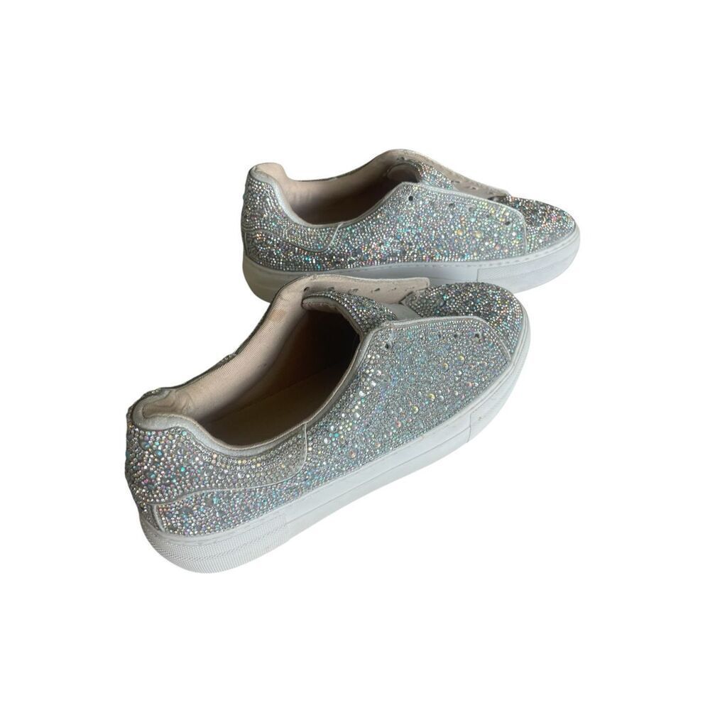 Betsey Johnson Silver Rhinestone Shoes Women’s Size 9.5 Bedazzled Sneakers - Picture 2 of 6